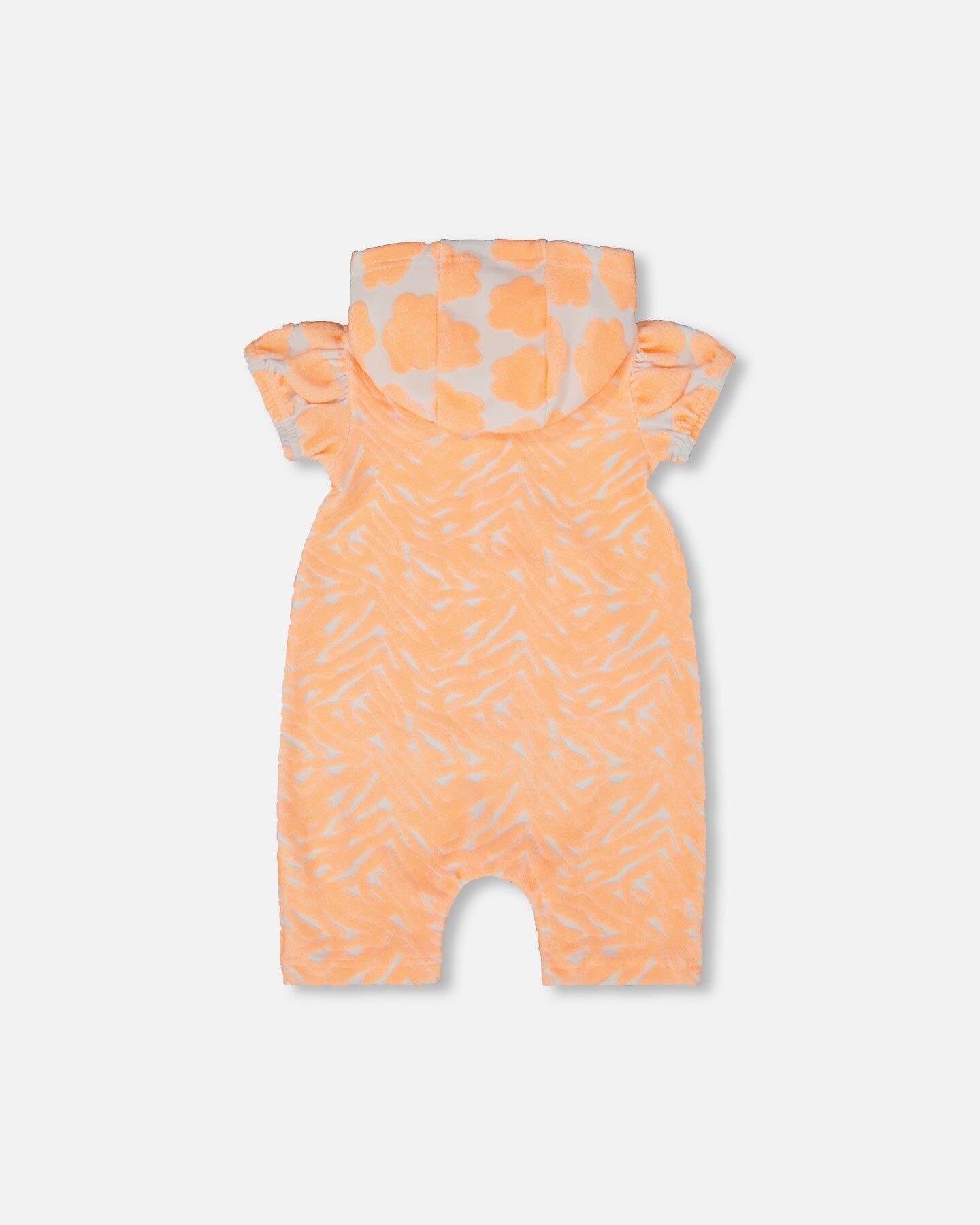 Printed Terry Romper With Hood Vibrant Orange And White - G30MG40_807