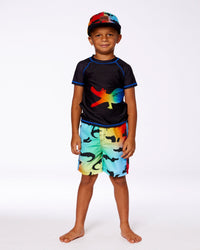 Short Sleeve Rashguard Black And Multicolored Crocodiles - G30NB10_001