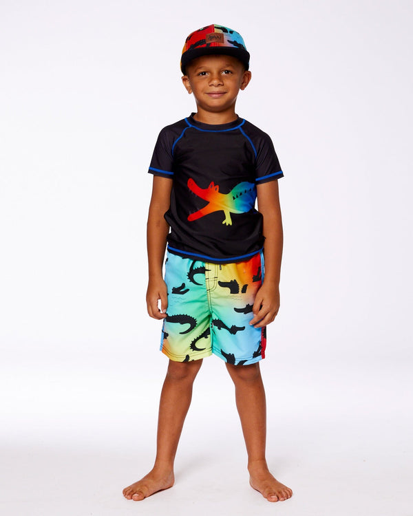 Short Sleeve Rashguard Black And Multicolored Crocodiles - G30NB10_001