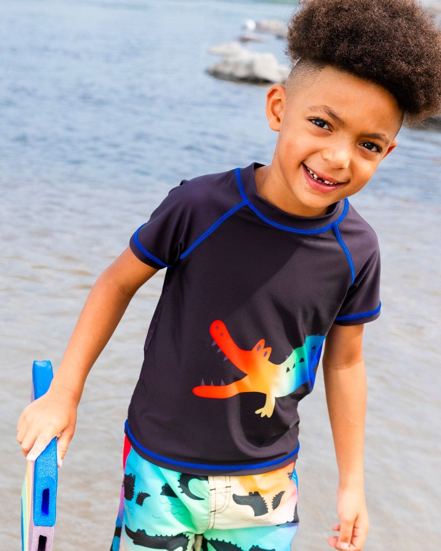Short Sleeve Rashguard Black And Multicolored Crocodiles - G30NB10_001