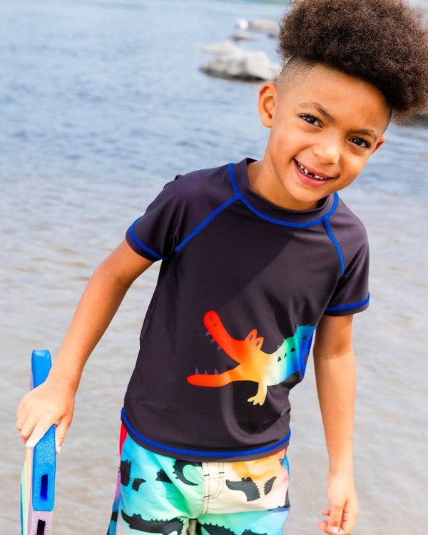 Short Sleeve Rashguard Black And Multicolored Crocodiles - G30NB10_001