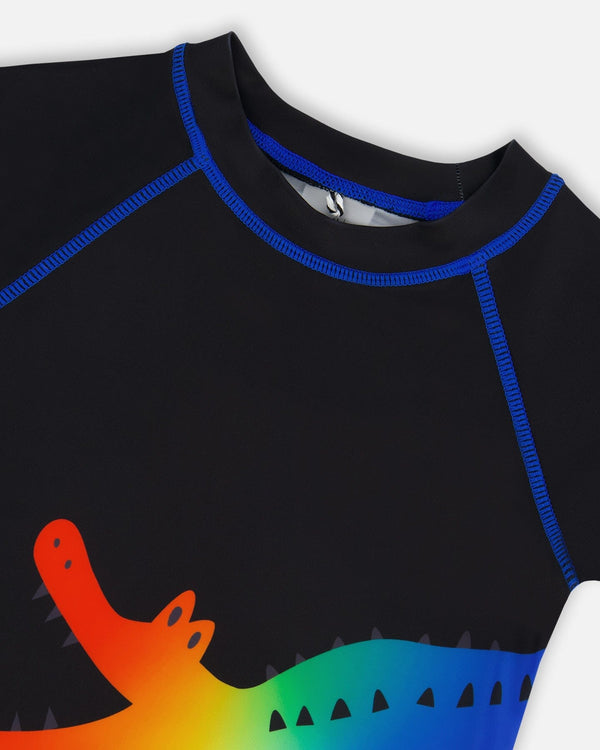 Short Sleeve Rashguard Black And Multicolored Crocodiles - G30NB10_001