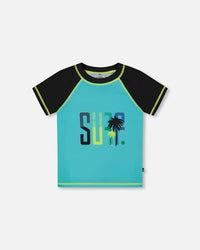 Short Sleeve Rashguard Black And Turquoise - G30NB10_385
