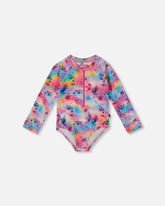 Printed Long Sleeve Rashguard Butterflies On Multicolored Background