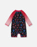 Printed Long Sleeve One-Piece Rashguard Black And Blue And Pink Items - G30NG41_051
