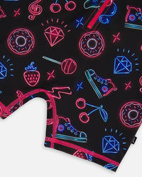 Printed Long Sleeve One-Piece Rashguard Black And Blue And Pink Items - G30NG41_051