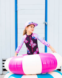 Printed Long Sleeve One-Piece Rashguard Black And Multicolored Butterflies - G30NG41_059