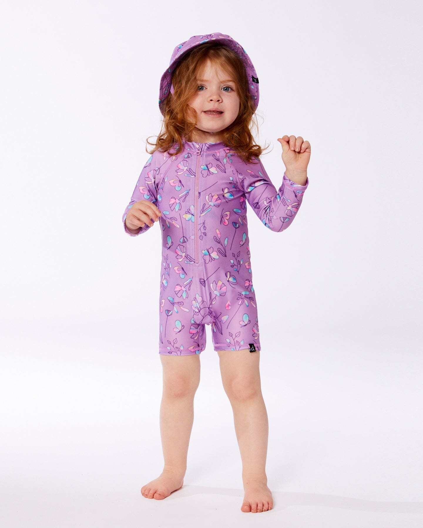 Printed Long Sleeve One-Piece Rashguard Old Mauve And Multicolored Butterflies - G30NG60_054