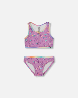 Printed Two-Piece Swimsuit Old Mauve And Multicolored Butterflies - G30NG62_054