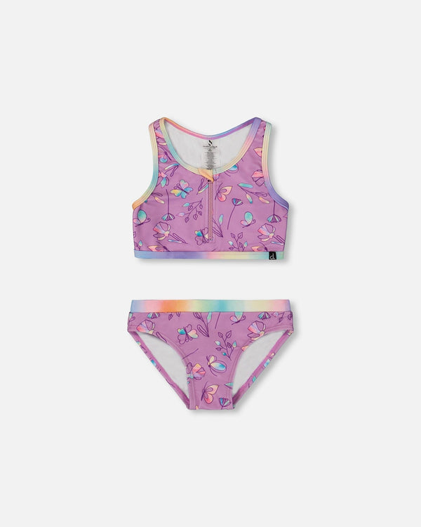 Printed Two-Piece Swimsuit Old Mauve And Multicolored Butterflies - G30NG62_054