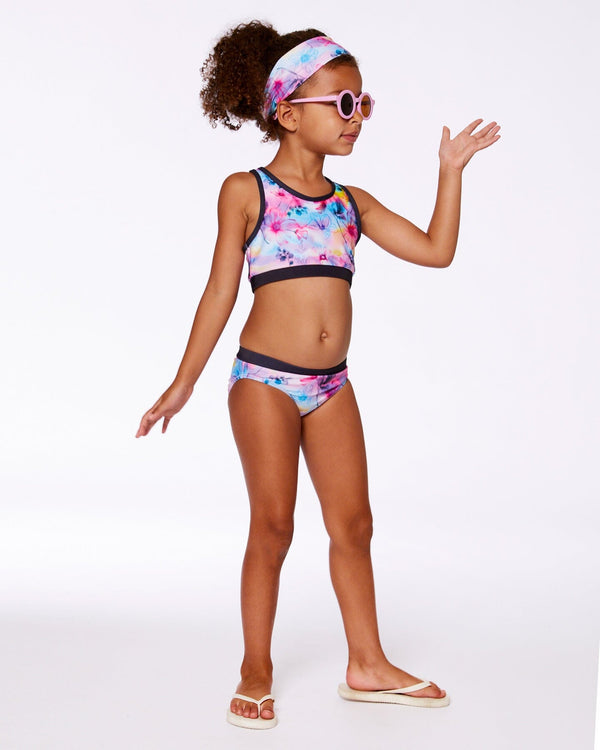 Printed Two-Piece Racerback Swimsuit Butterflies On Multicolored And Black Background - G30NG82_058