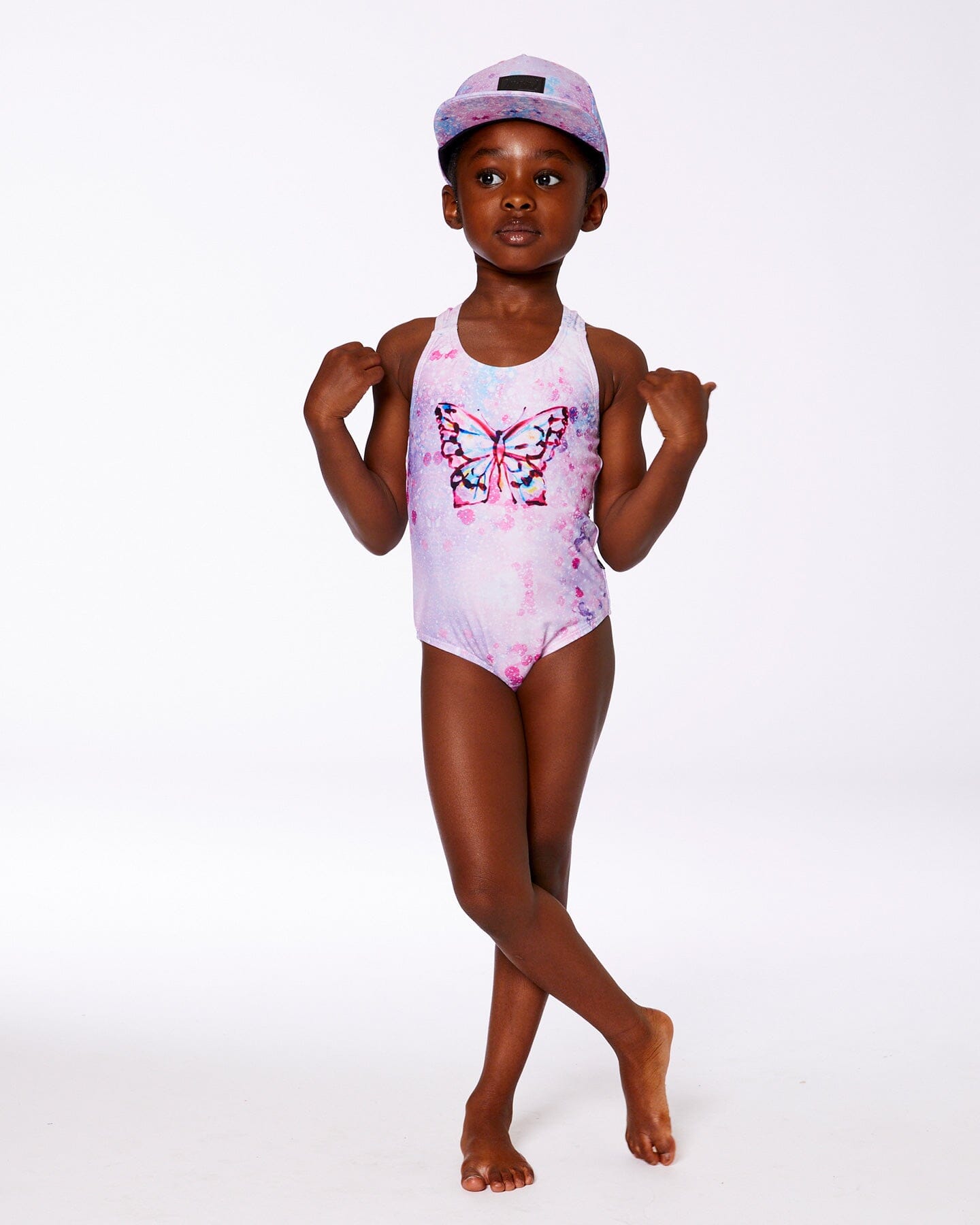Printed One-Piece Swimsuit Pink Butterflies With Bubble Effects - G30NG91_000