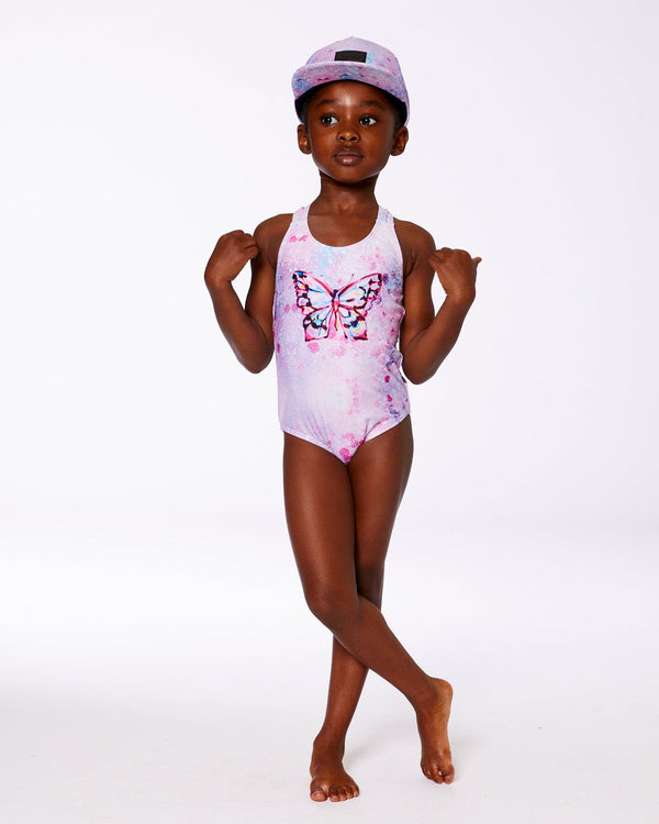 Printed One-Piece Swimsuit Pink Butterflies With Bubble Effects - G30NG91_000