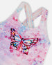 Printed One-Piece Swimsuit Pink Butterflies With Bubble Effects - G30NG91_000