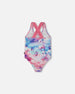 Printed One-Piece Swimsuit Butterflies On Multicolored Background - G30NG91_009