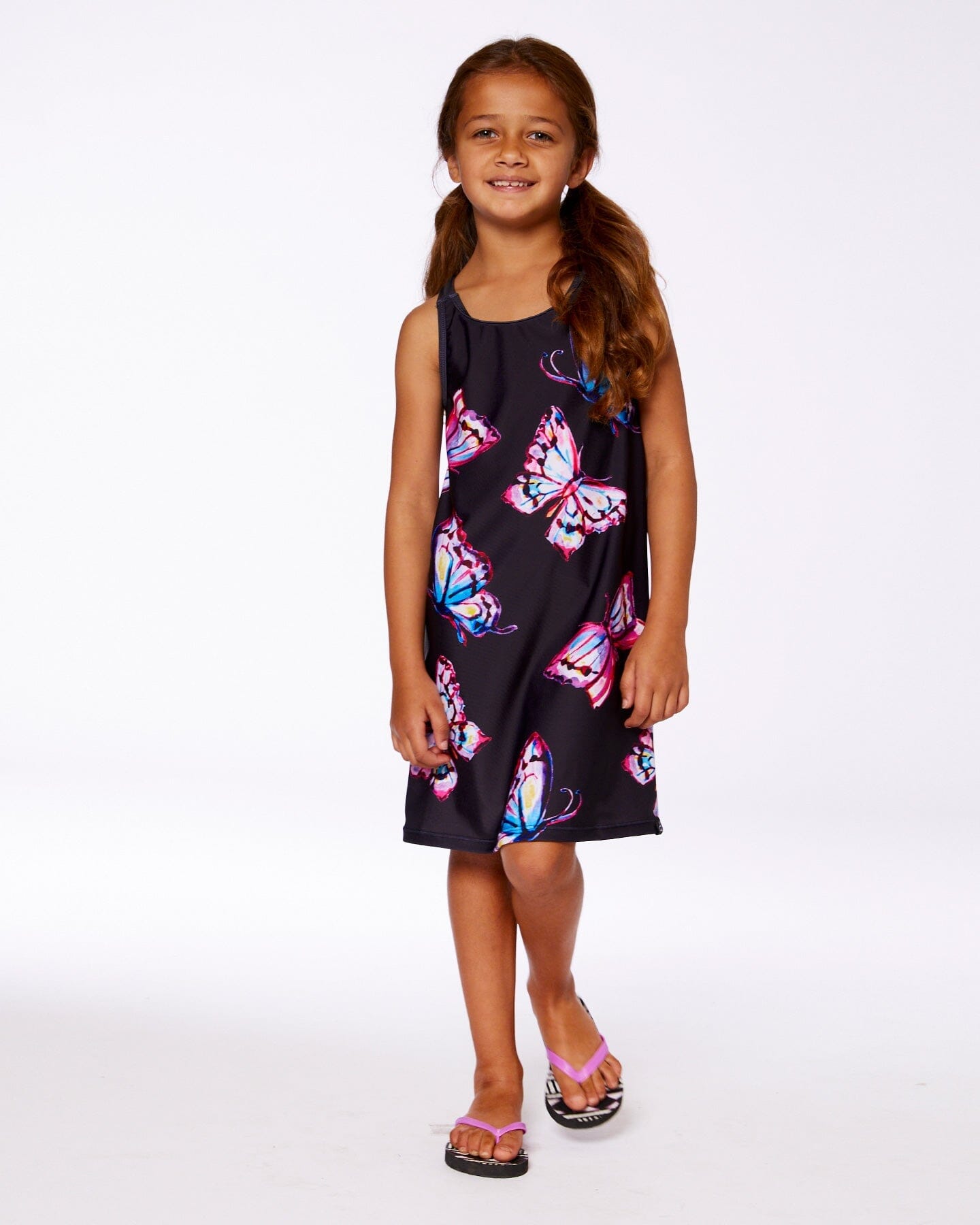 Printed Beach Dress Black And Multicolored Butterflies - G30NG99_059