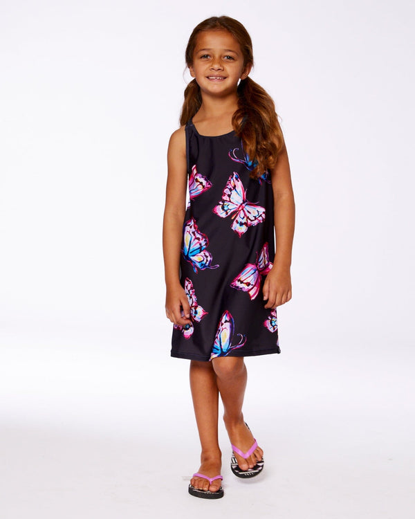 Printed Beach Dress Black And Multicolored Butterflies - G30NG99_059