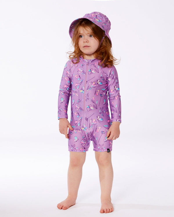 Printed Beach Sun Hat Old Mauve And Multicolored Butterflies - G30NGC_054