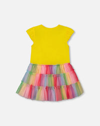 Short Sleeve Dress With Ruffle Tulle Skirt Multicolored - G30O84_000