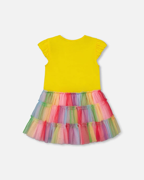 Short Sleeve Dress With Ruffle Tulle Skirt Multicolored - G30O84_000