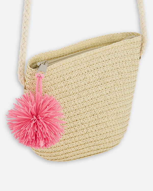 Straw Bag And Hat Set Straw And Pink Accessories Deux par Deux 
