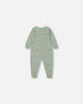 Printed Organic Cotton One-Piece Pajama Small Pink And Blue Flowers On Light Sage Pajamas Deux par Deux 