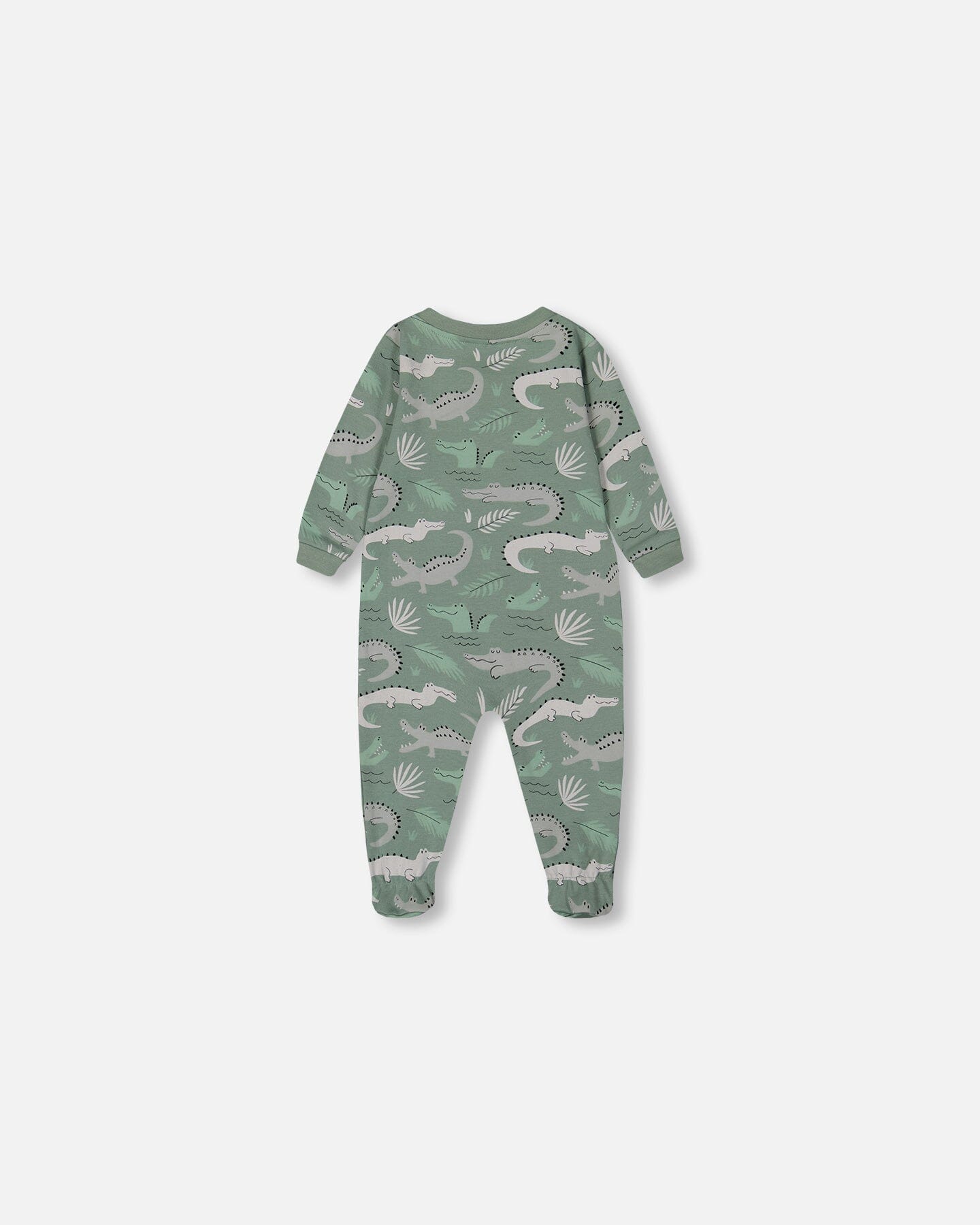 Printed Organic Cotton One-Piece Pajama Light Sage And Gray Crocodile Pajamas Deux par Deux 