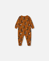 Printed Organic Cotton One-Piece Pajama Sloths On Tan Background Pajamas Deux par Deux 