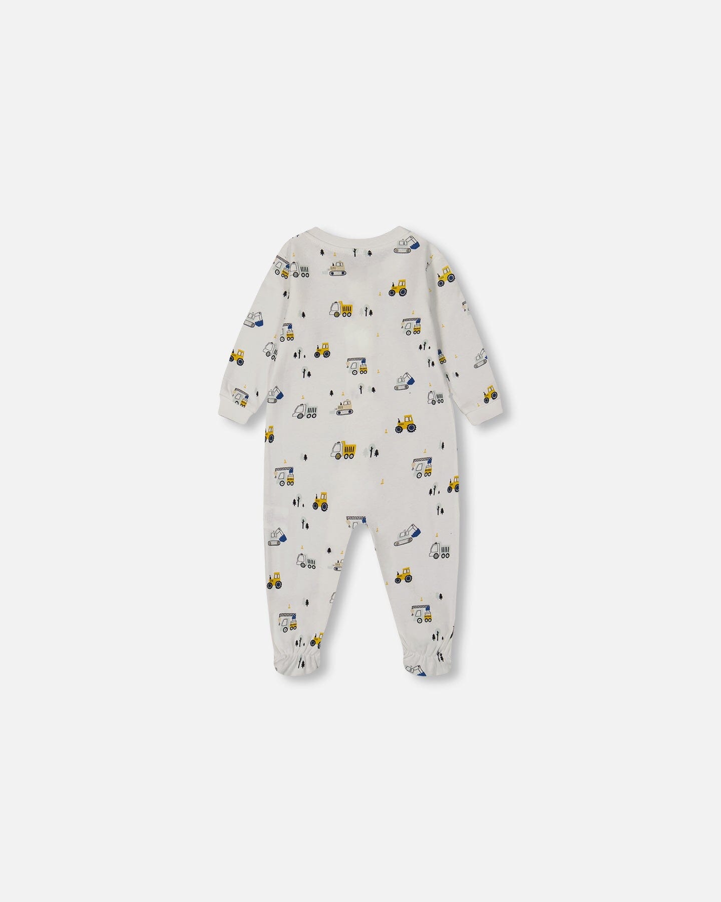 Printed Organic Cotton One-Piece Pajama Off-White And Multi Truck Pajamas Deux par Deux 