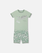 Organic Cotton Two-Piece Short Pajama Set Light Sage And Gray Crocodile