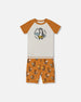 Organic Cotton Two-Piece Short Pajama Set Sloths On Tan And Mottled Background Pajamas Deux par Deux 12m 