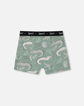 Printed Organic Cotton Boxer Shorts Light Sage And Gray Crocodile