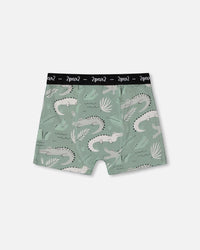 Printed Organic Cotton Boxer Shorts Light Sage And Gray Crocodile - G30PB60_043