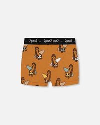 Printed Organic Cotton Boxer Shorts Sloths On Tan Background - G30PB60_044