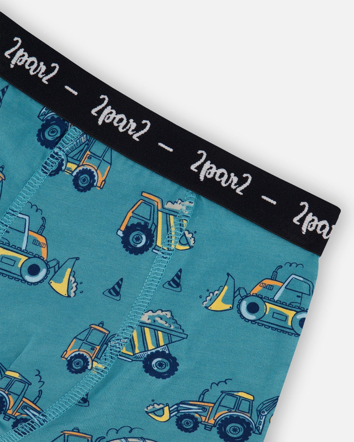 Printed Organic Cotton Boxer Shorts Teal With Yellow Truck - G30PB60_045