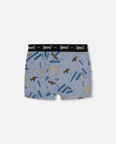 Printed Organic Cotton Boxer Shorts Tools On Bluish Gray Background