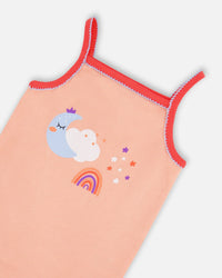 Organic Cotton Tank Top And Shorts Pajama Set Rainbow On Light Coral Pajamas Deux par Deux 