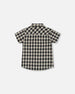 Short Sleeve Button Down Shirt Black And Beige Plaid - G30S15_088