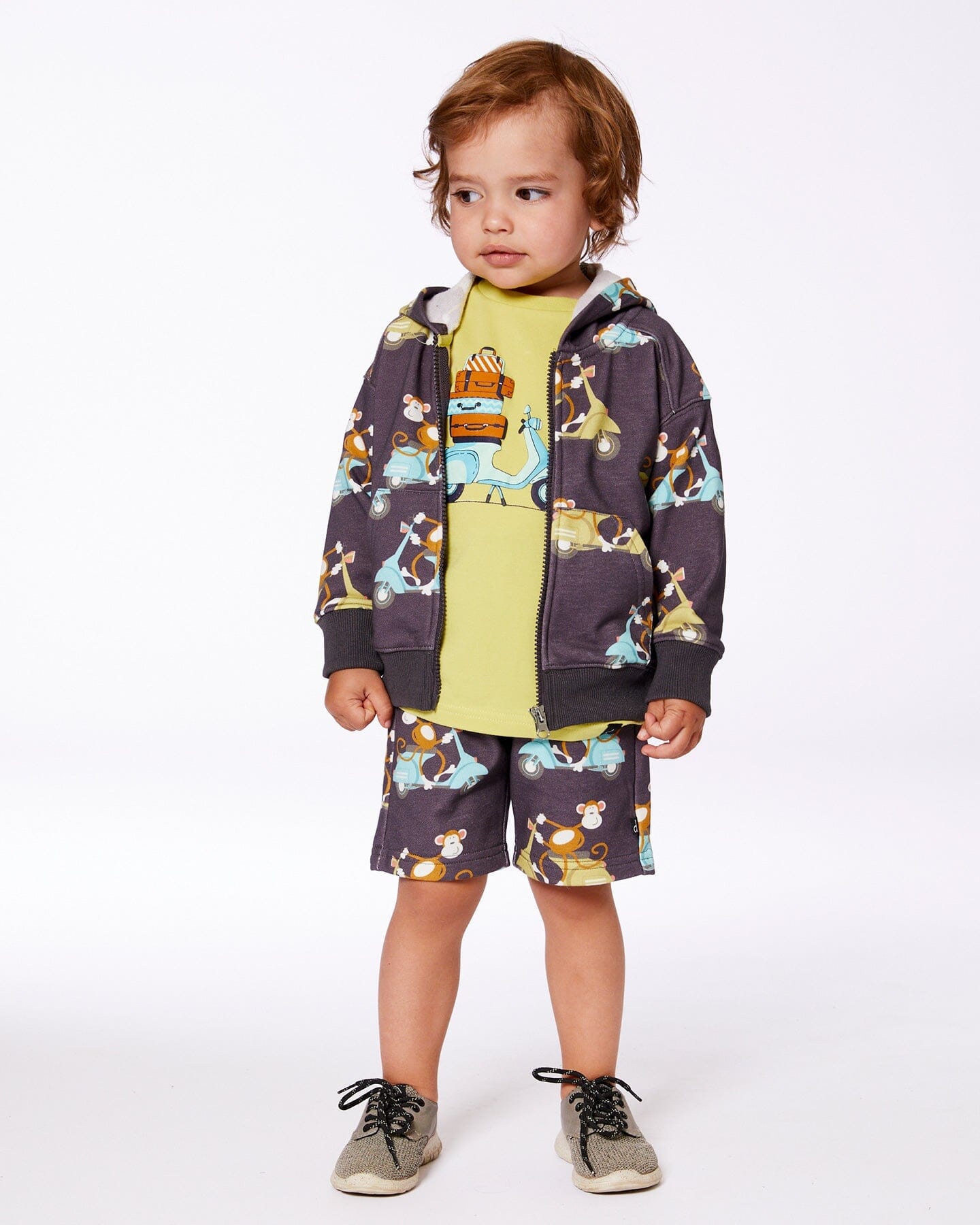 Printed French Terry Short Monkey On Navy Moped - G30S26_087