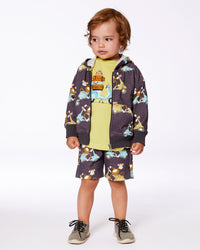Printed French Terry Short Monkey On Navy Moped - G30S26_087