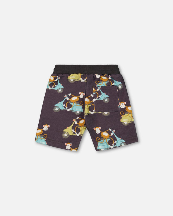 Printed French Terry Short Monkey On Navy Moped - G30S26_087
