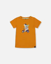 Organic Cotton Tee Vibrant Orange And Blue Vespa