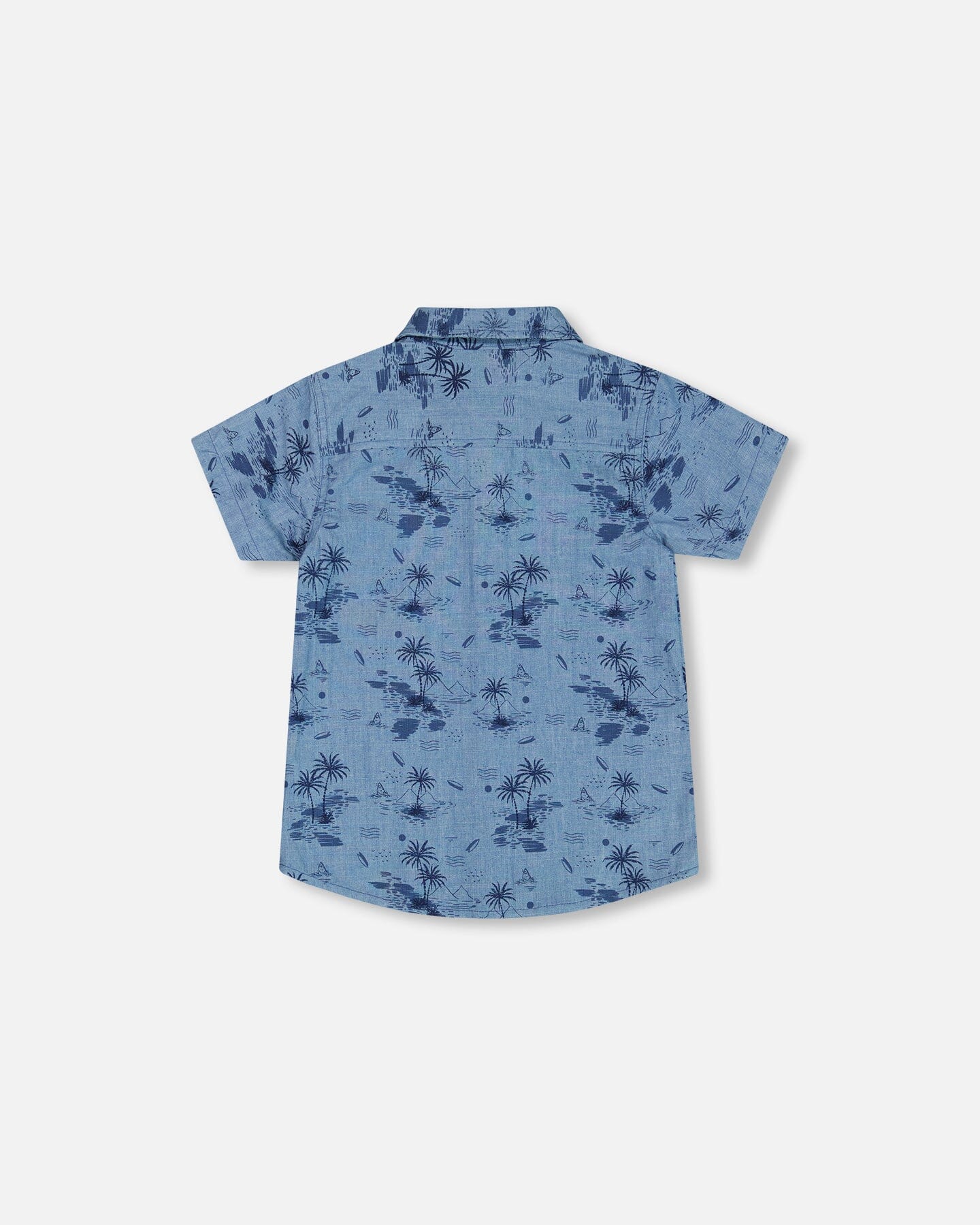 Printed Chambray Short Sleeve Shirt Pale Blue And Navy - G30U15_035