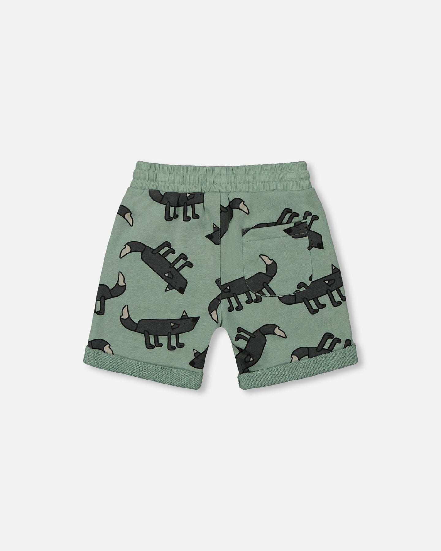 Printed French Terry Short Gray Wolf On Teal Background - G30U27_158