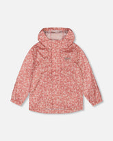 Printed Packable Windbreaker Small White Flowers On Pale Pink