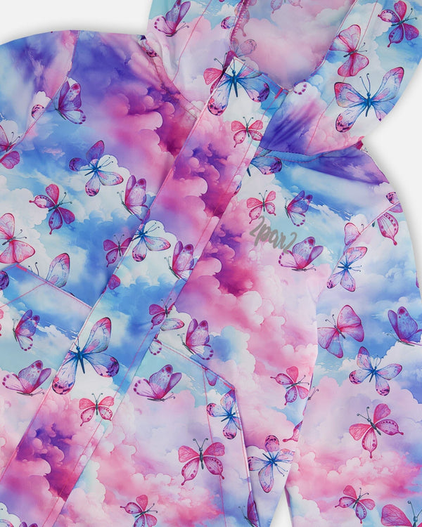 Printed Packable Windbreaker Butterflies On Multicolored Background - G30W48_009
