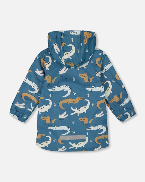 Blue Raincoat With Crocodiles That Change Color Upon Contact With Water Outerwear Deux par Deux 