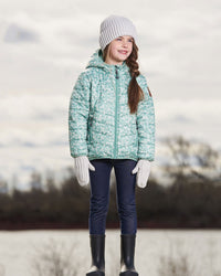 Printed Quilted Mid-Season Jacket Small White Flowers On Sage Green Background - G30W58_013