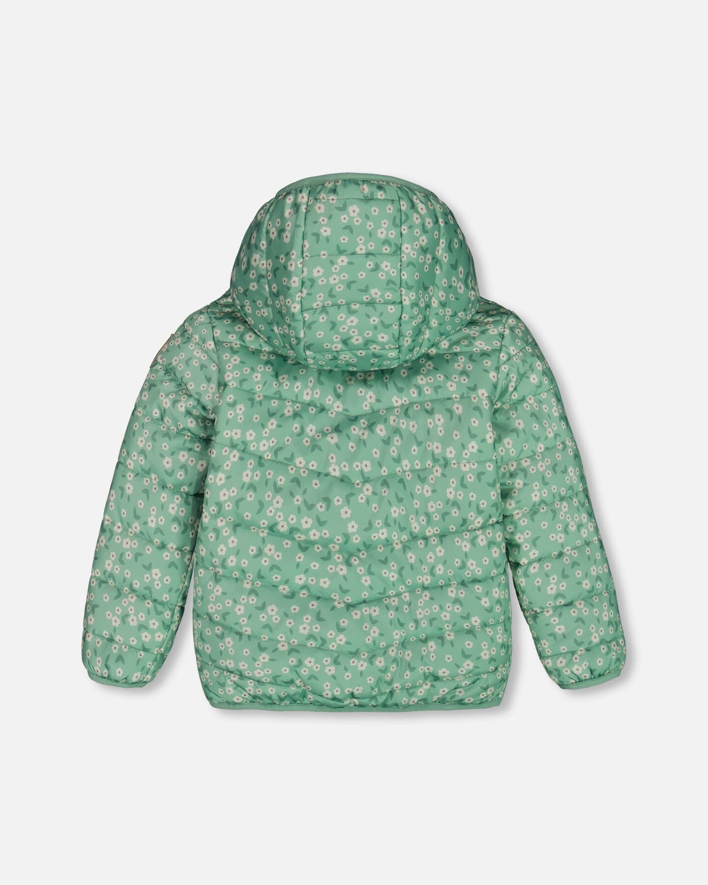 Printed Quilted Mid-Season Jacket Small White Flowers On Sage Green Background - G30W58_013