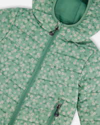 Printed Quilted Mid-Season Jacket Small White Flowers On Sage Green Background - G30W58_013